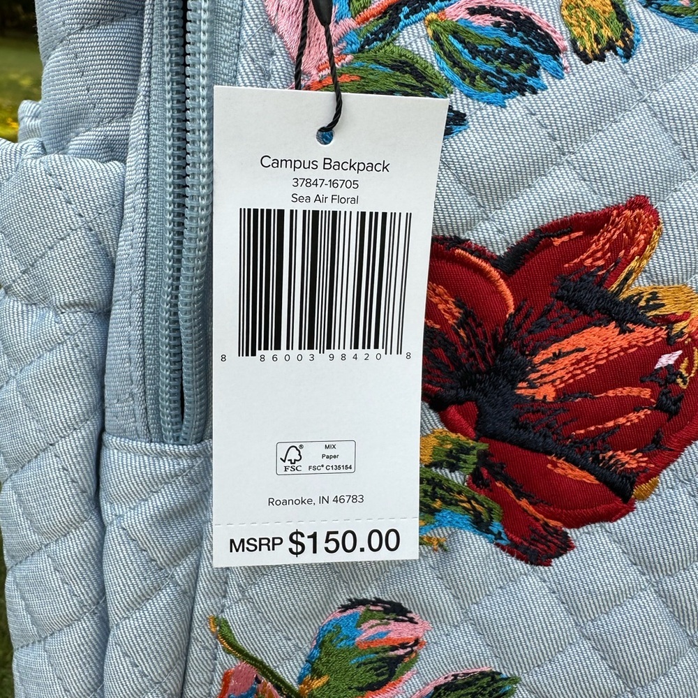 Vera Bradley Campus Backpack Sea Air Floral NWT - Picture 11 of 11